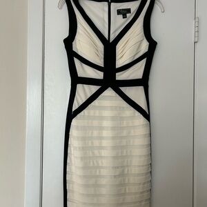 dressbarn Black and Cream Geometric Midi Dress